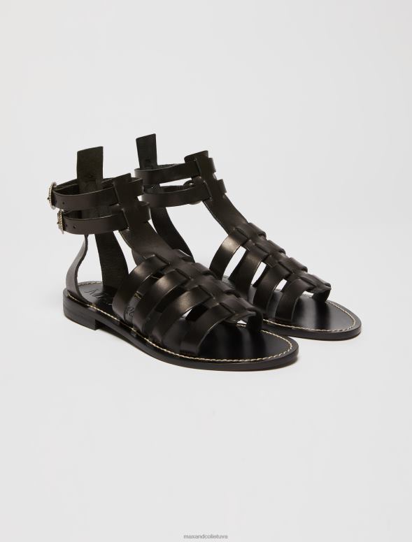 kurpes 8VJP943 melns ādas gladiatoru sandales sievietes MAX&Co.