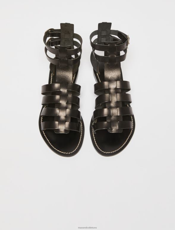 kurpes 8VJP943 melns ādas gladiatoru sandales sievietes MAX&Co.