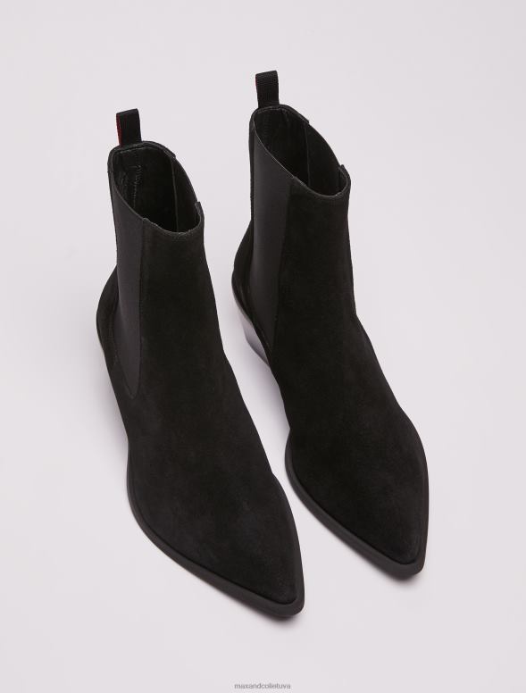 kurpes 8VJP963 melns zamšādas puszābaki sievietes MAX&Co.