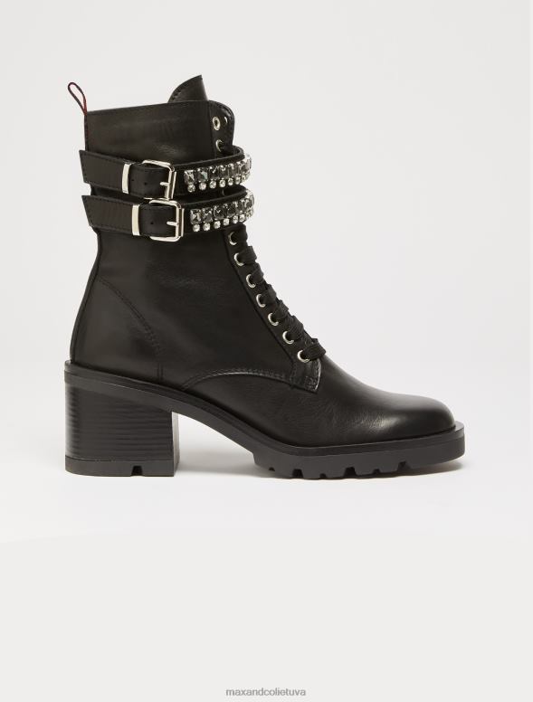 kurpes 8VJP971 melns ar rhinestone izgreznoti motociklistu zābaki sievietes MAX&Co.