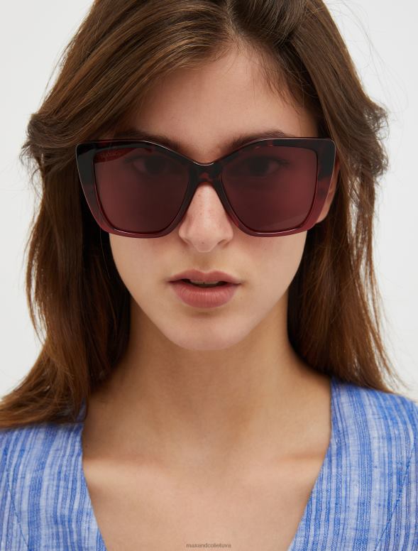 piederums 8VJP1042 bordo ģeometriskas kaķacu saulesbrilles sievietes MAX&Co.