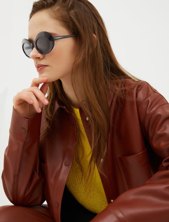 piederums 8VJP1054 tumši pelēks ovālas tauriņa saulesbrilles sievietes MAX&Co.