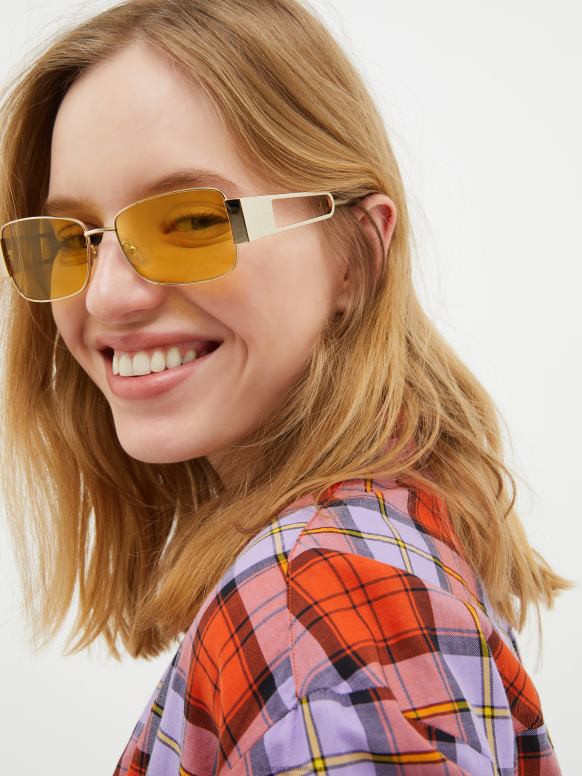 piederums 8VJP1060 zelts taisnstūrveida metāla brilles sievietes MAX&Co.