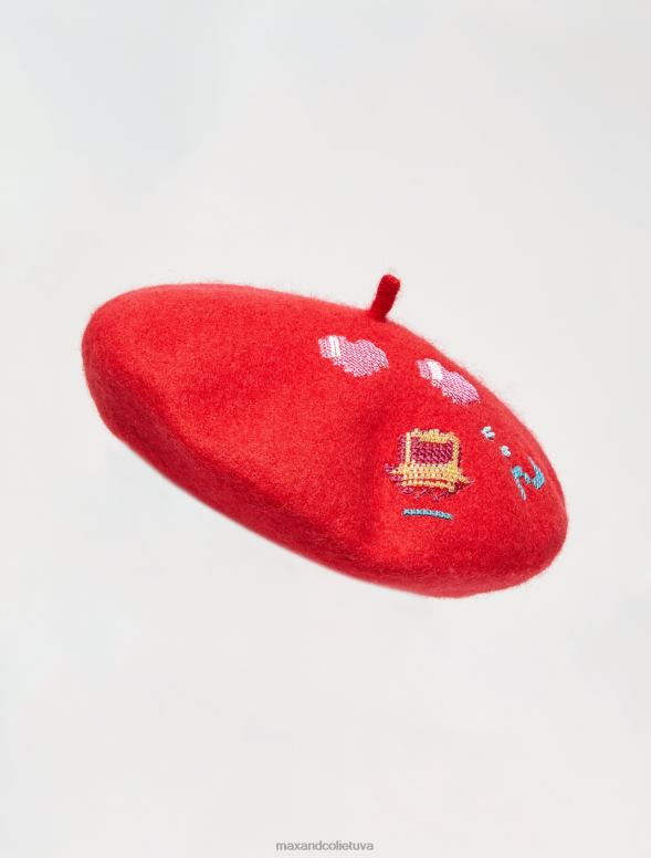 piederums 8VJP1144 sarkans tamagoču vilnas berete sievietes MAX&Co.