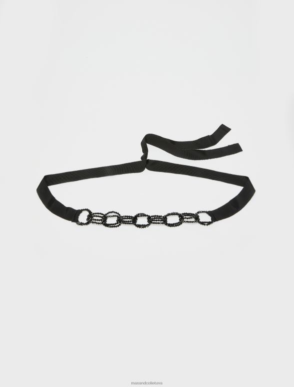 piederums 8VJP1077 melns pērlīšu josta sievietes MAX&Co.