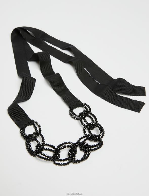 piederums 8VJP1077 melns pērlīšu josta sievietes MAX&Co.