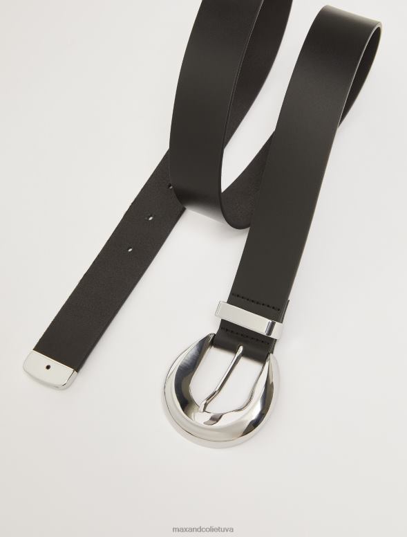 piederums 8VJP1086 melns šaura ādas josta sievietes MAX&Co.
