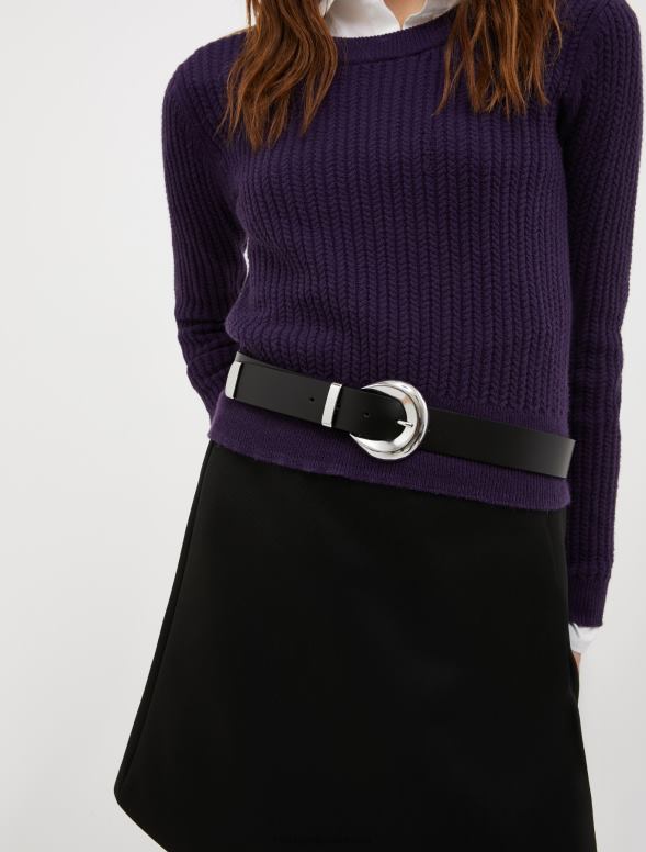 piederums 8VJP1086 melns šaura ādas josta sievietes MAX&Co.