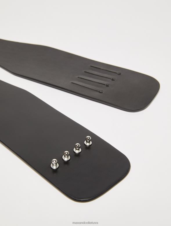 piederums 8VJP1096 melns radžota plata ādas josta sievietes MAX&Co.