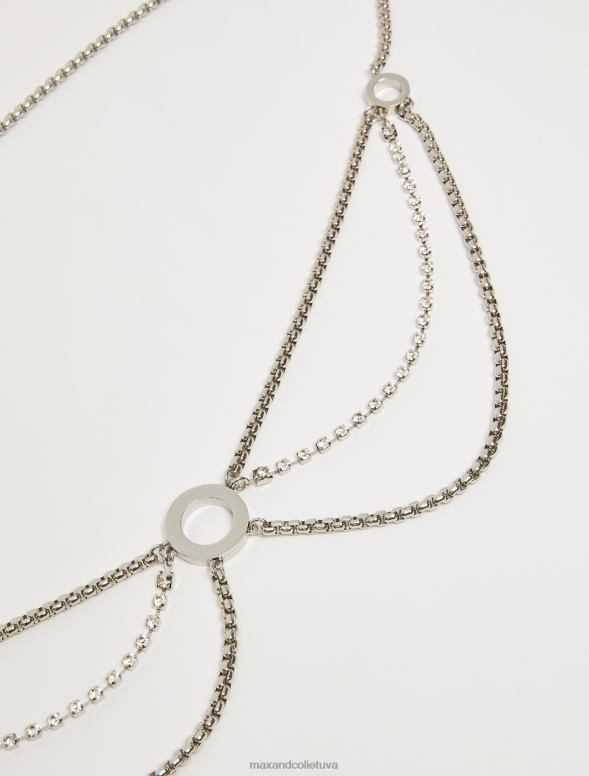 piederums 8VJP1097 gaiši pelēks ar rhinestone izgreznota ķēdes josta sievietes MAX&Co.