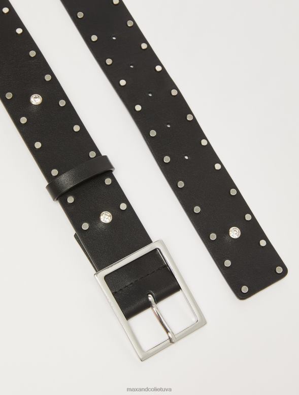 piederums 8VJP1104 melns rhinestone radzēm ādas josta sievietes MAX&Co.