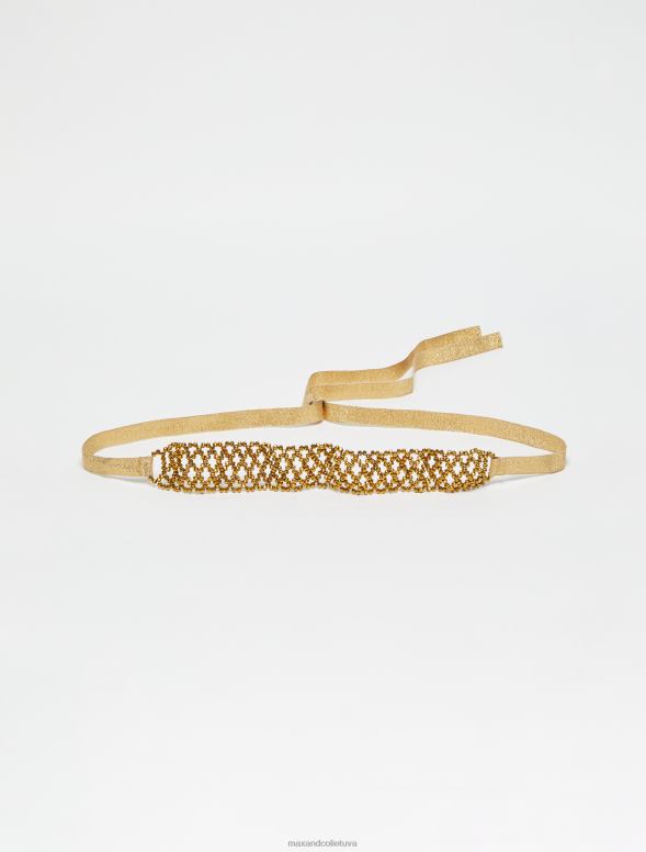 piederums 8VJP1069 zelts pērlīšu lentes choker sievietes MAX&Co.