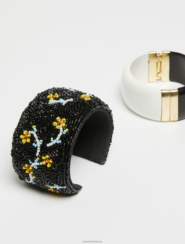 piederums 8VJP1074 melns sveķu un pērlīšu aproces sievietes MAX&Co.