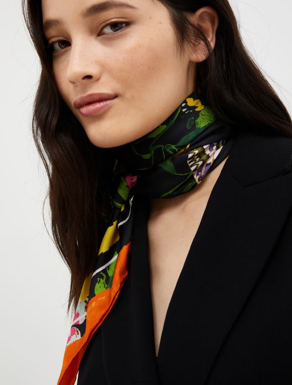 piederums 8VJP1105 melns zīda sarža foulard sievietes MAX&Co.