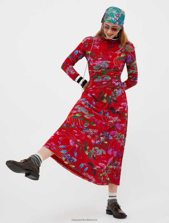 piederums 8VJP1130 fuksija rakstains zīda foulards sievietes MAX&Co.