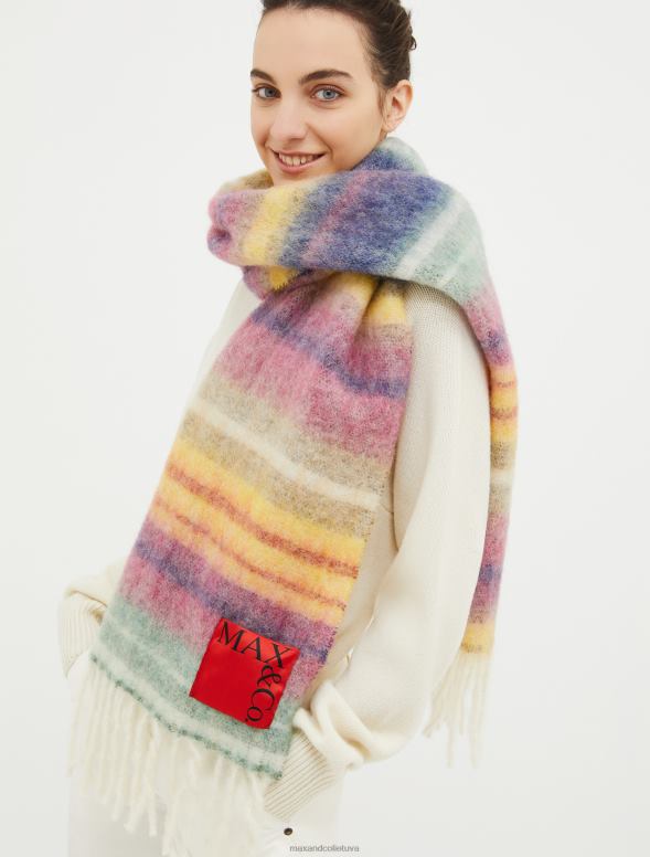 piederums 8VJP1140 maigi dzeltens svītraina vilnas un alpakas šalle sievietes MAX&Co.