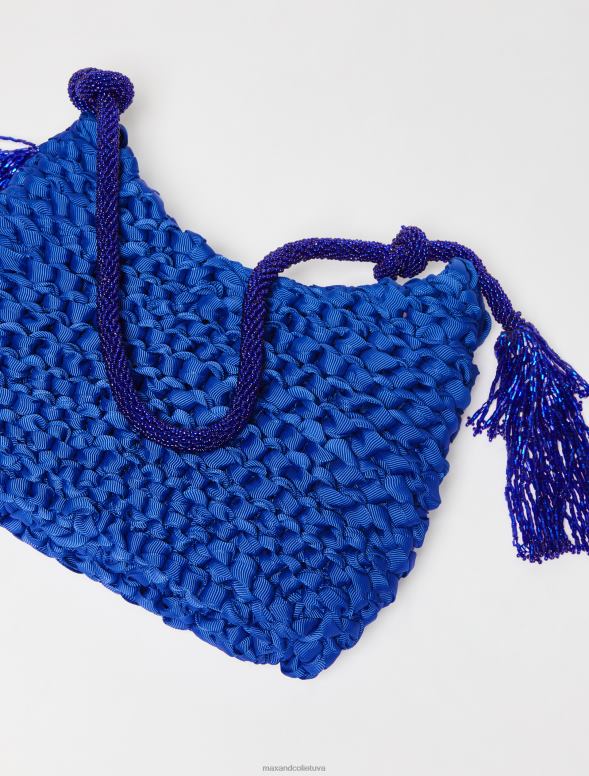 piederums 8VJP1007 jūras zils adīta mini soma ar pērlītēm sievietes MAX&Co.