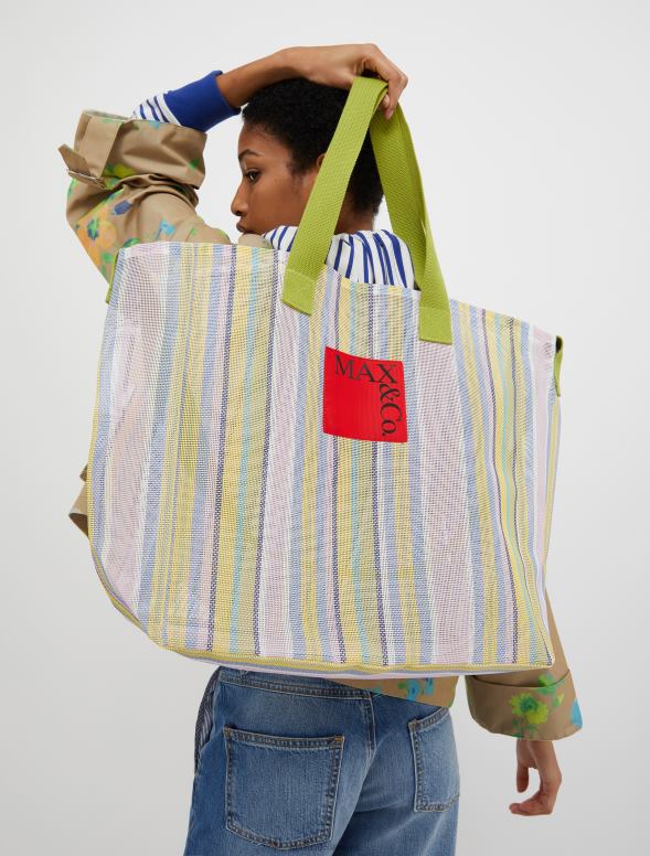 piederums 8VJP1017 rozā liela svītraina iepirkumu soma sievietes MAX&Co.