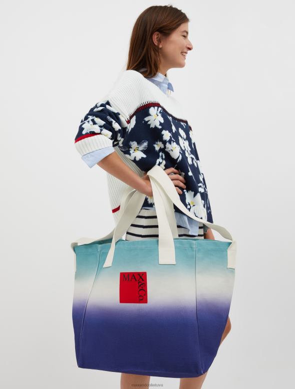 piederums 8VJP1018 rudzupuķu zils liela audekla iepirkumu soma sievietes MAX&Co.