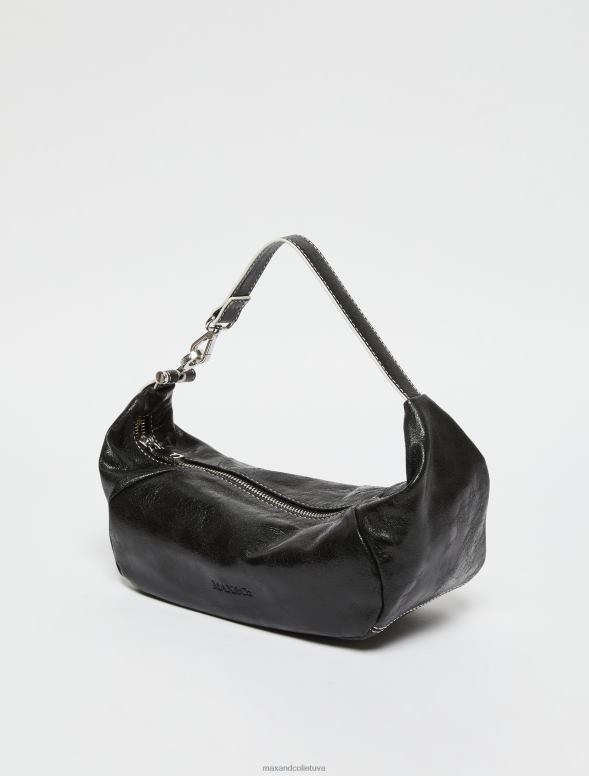 piederums 8VJP1025 melns sprakšķēja nappa ādas klaiņojoša soma sievietes MAX&Co.