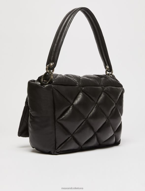 piederums 8VJP1029 melns stepēta nappa ādas soma sievietes MAX&Co.