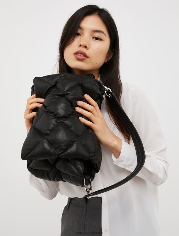 piederums 8VJP1029 melns stepēta nappa ādas soma sievietes MAX&Co.