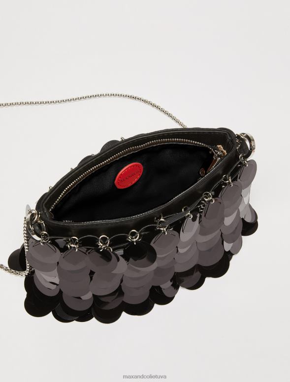 piederums 8VJP998 melns vizuļota plecu soma sievietes MAX&Co.