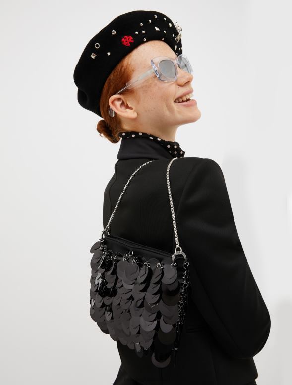 piederums 8VJP998 melns vizuļota plecu soma sievietes MAX&Co.